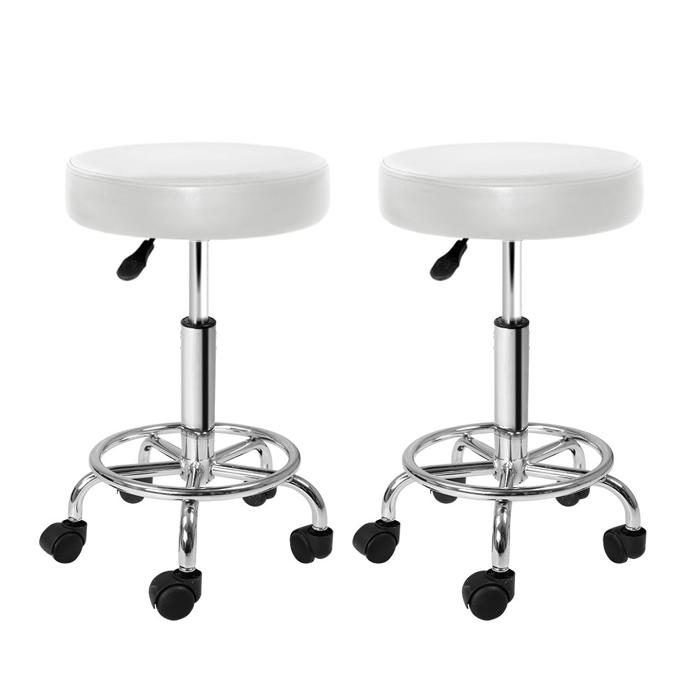 Artiss 2x Salon Stool Round Swivel Chair White Furniture > Bar Stools & Chairs