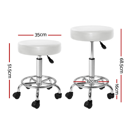 Artiss 2x Salon Stool Round Swivel Chair White Furniture > Bar Stools & Chairs