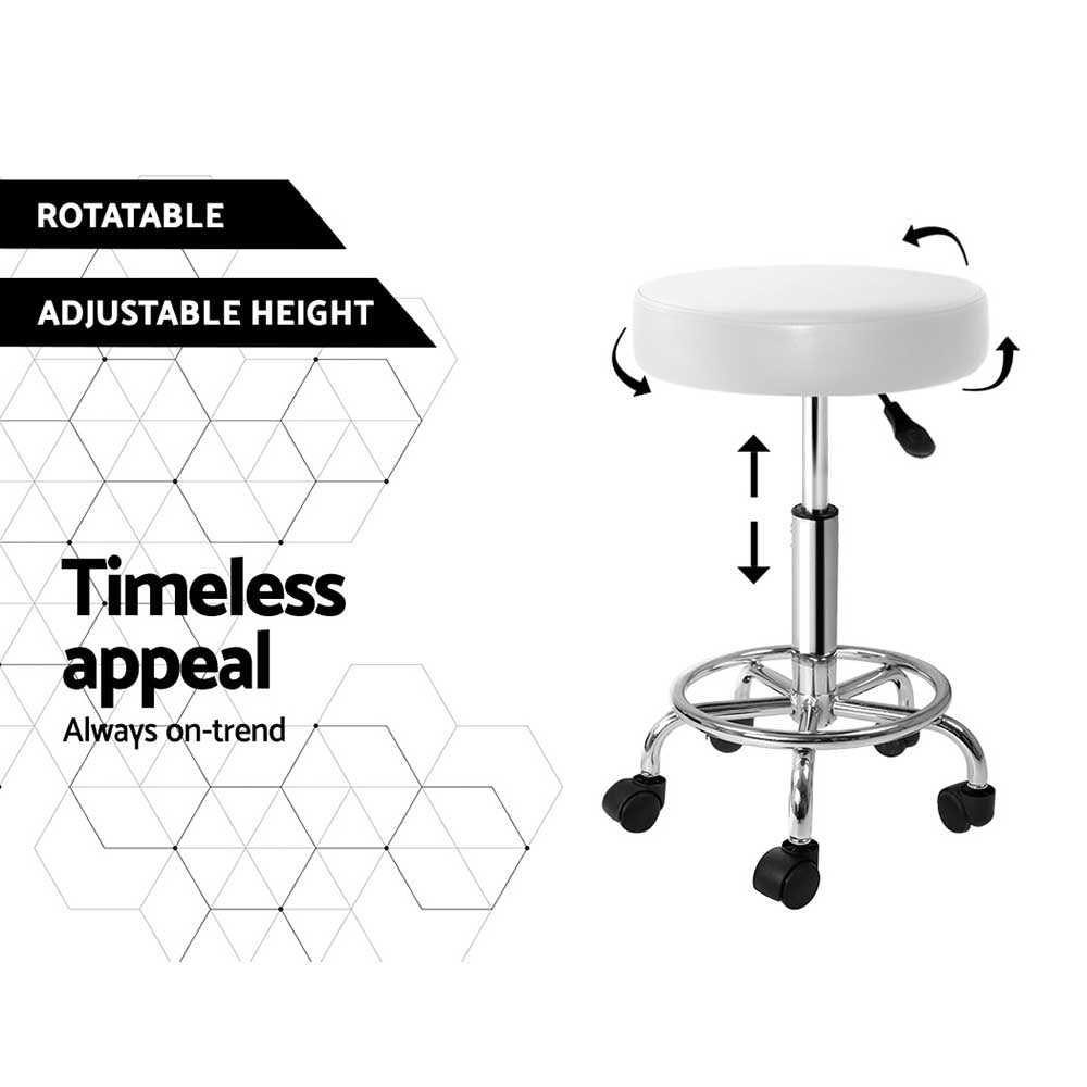 Artiss 2x Salon Stool Round Swivel Chair White Furniture > Bar Stools & Chairs