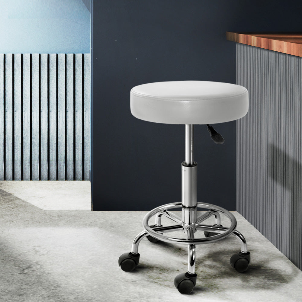 Artiss 2x Salon Stool Round Swivel Chair White Furniture > Bar Stools & Chairs