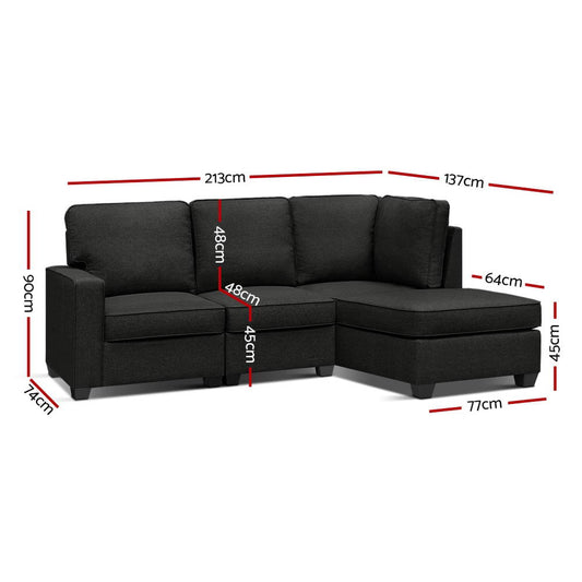 Artiss Modular Sofa Chaise Set 4 seater Dark Grey Furniture > Bar Stools & Chairs > Arm Chairs & Recliners