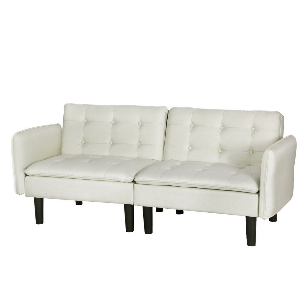 Artiss Sofa Bed 3 Seater Tufted Faux Linen Beige Furniture > Bar Stools & Chairs > Arm Chairs & Recliners