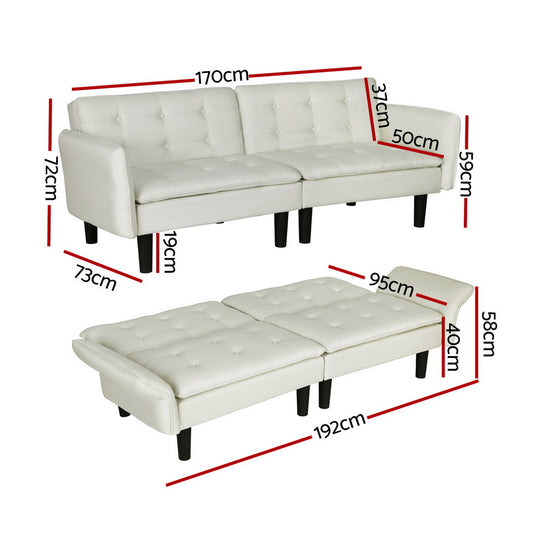 Artiss Sofa Bed 3 Seater Tufted Faux Linen Beige Furniture > Bar Stools & Chairs > Arm Chairs & Recliners