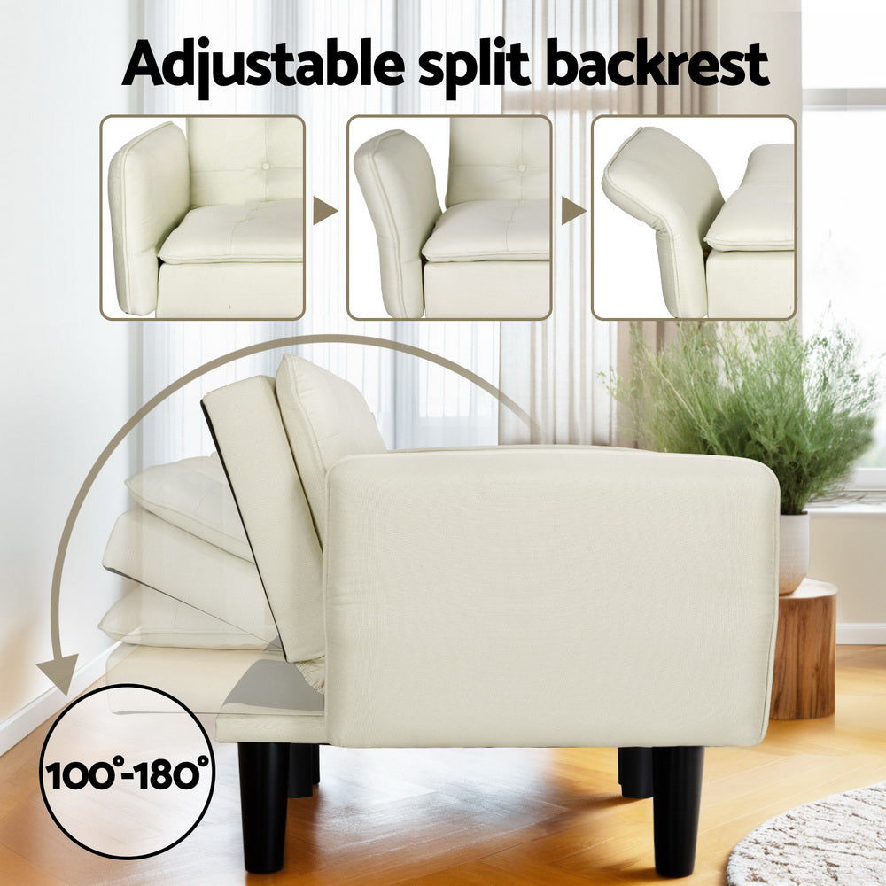 Artiss Sofa Bed 3 Seater Tufted Faux Linen Beige Furniture > Bar Stools & Chairs > Arm Chairs & Recliners