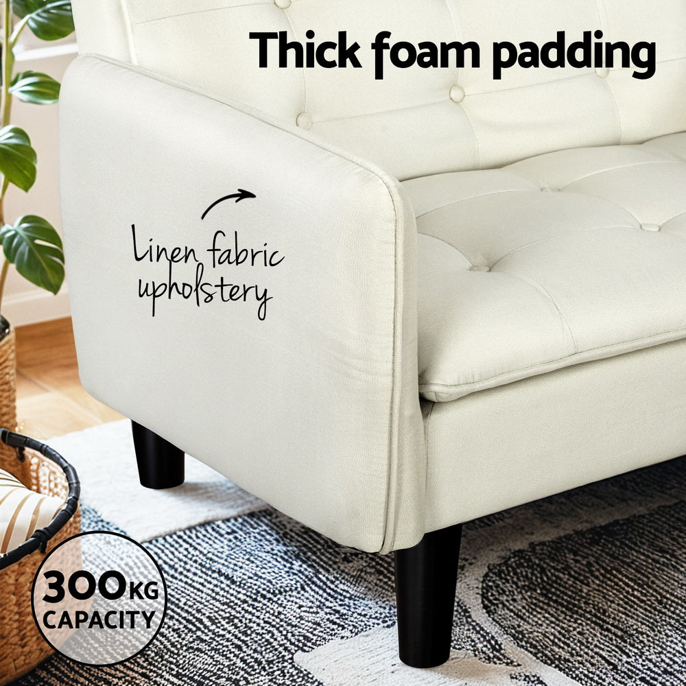 Artiss Sofa Bed 3 Seater Tufted Faux Linen Beige Furniture > Bar Stools & Chairs > Arm Chairs & Recliners