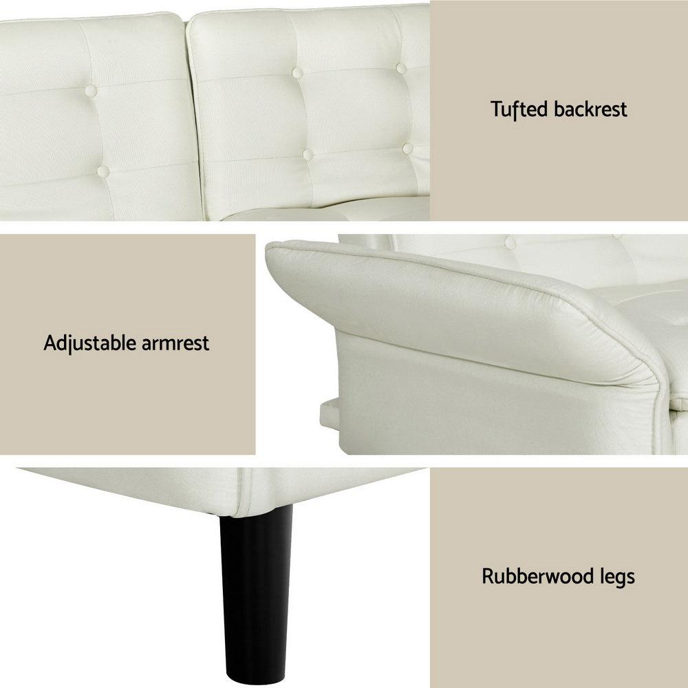 Artiss Sofa Bed 3 Seater Tufted Faux Linen Beige Furniture > Bar Stools & Chairs > Arm Chairs & Recliners
