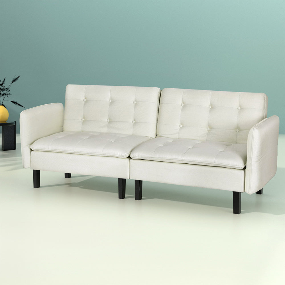 Artiss Sofa Bed 3 Seater Tufted Faux Linen Beige Furniture > Bar Stools & Chairs > Arm Chairs & Recliners