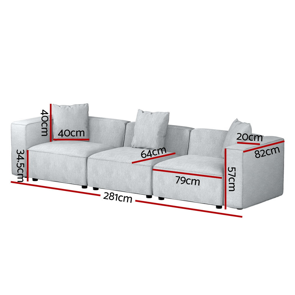 Artiss Modular Sofa Chaise Set 3-Seater Grey - Furniture > Bar Stools & Chairs > Arm Chairs & Recliners