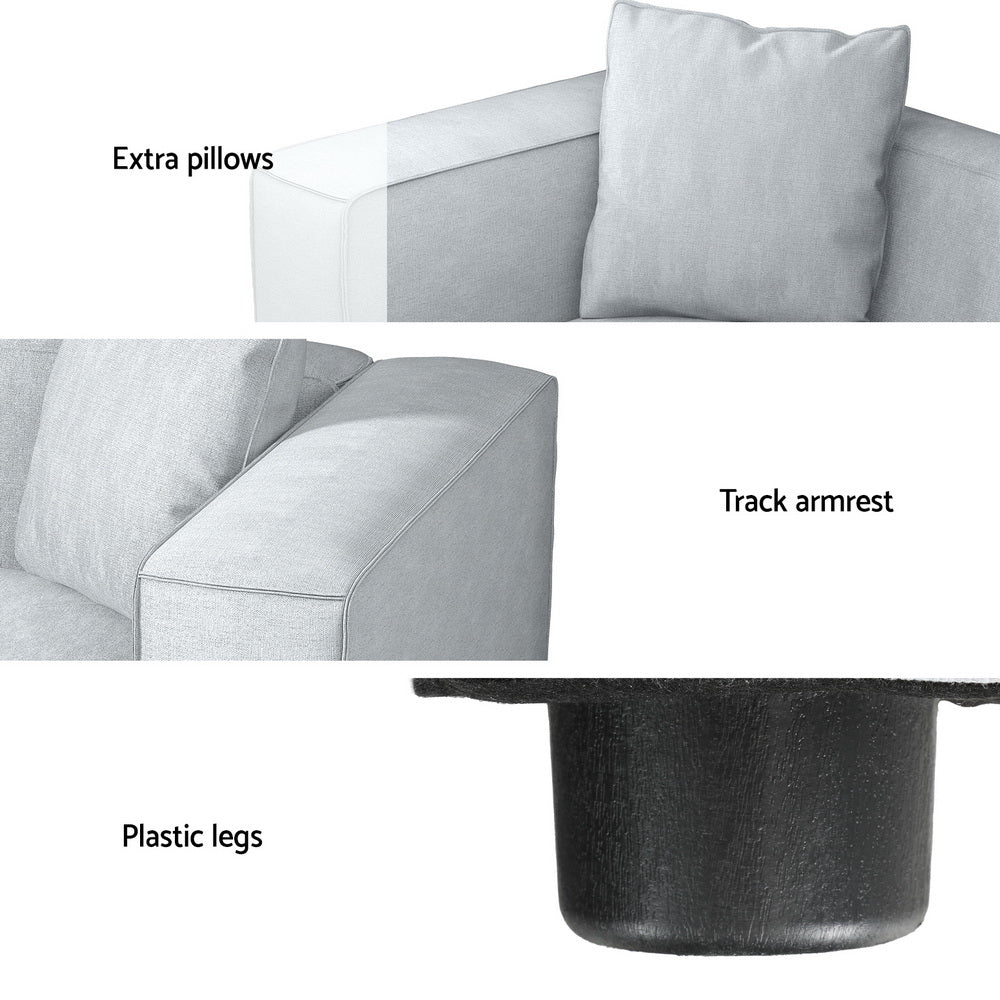 Artiss Modular Sofa Chaise Set 3-Seater Grey - Furniture > Bar Stools & Chairs > Arm Chairs & Recliners