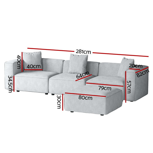 Artiss Modular Sofa Chaise Set 4 Seater Grey Furniture > Bar Stools & Chairs > Arm Chairs & Recliners