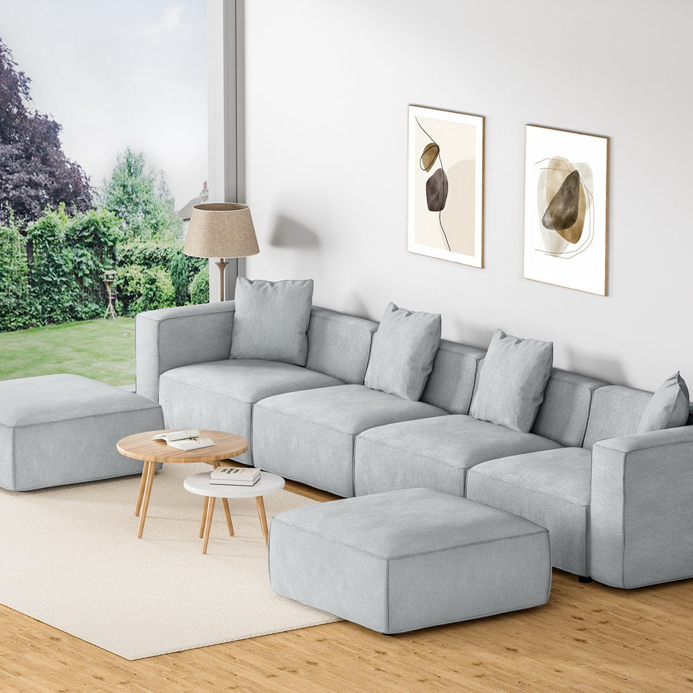 Artiss Modular Sofa Chaise Set 6-Seater Grey - Furniture > Bar Stools & Chairs > Arm Chairs & Recliners