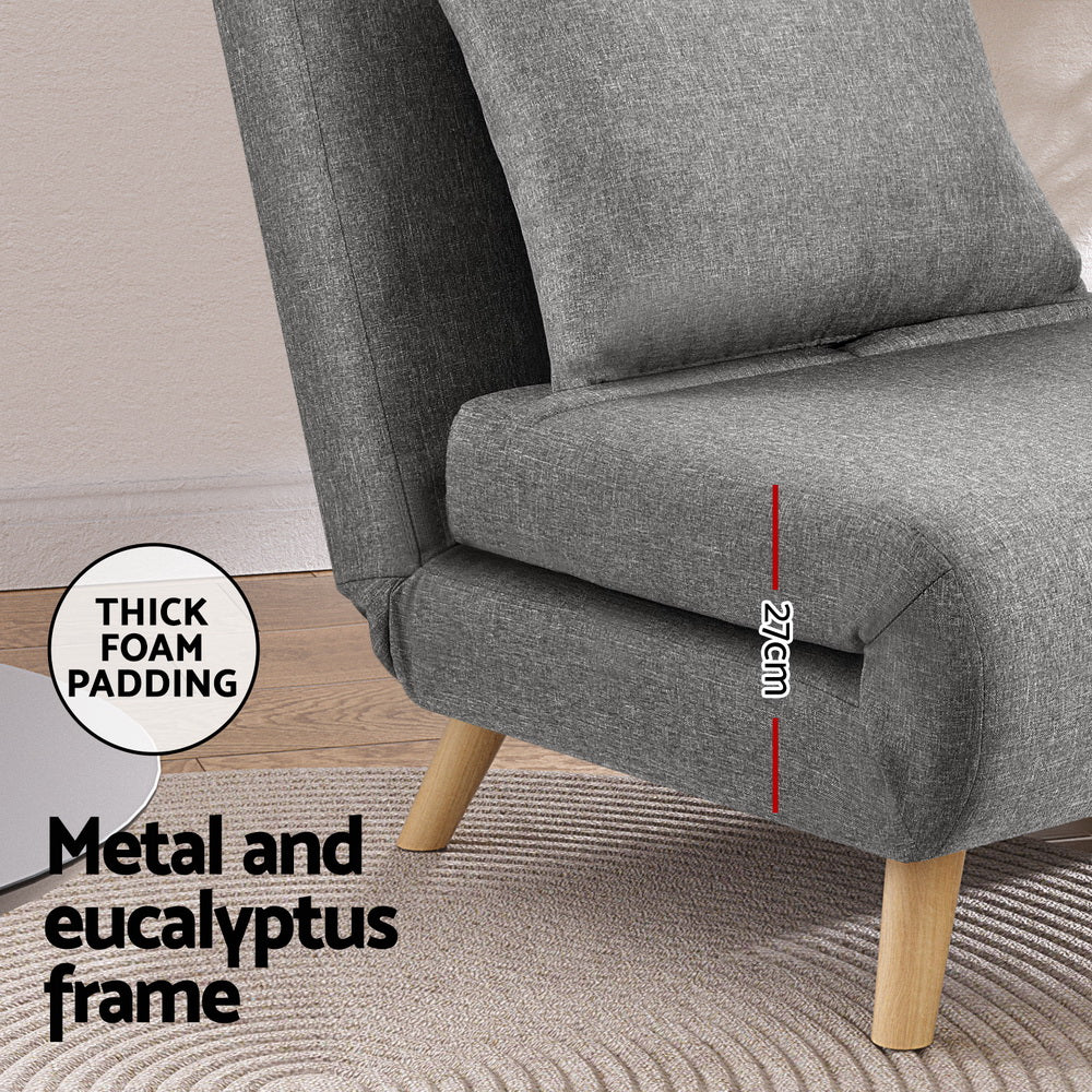 Artiss Sofa Bed Convertible Couch Recliner Lounge Chair Linen Grey - Furniture > Sofas > Sofas & Sofa Beds