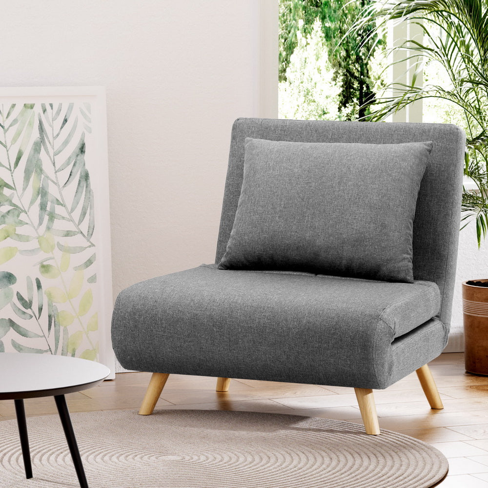 Artiss Sofa Bed Convertible Couch Recliner Lounge Chair Linen Grey - Furniture > Sofas > Sofas & Sofa Beds