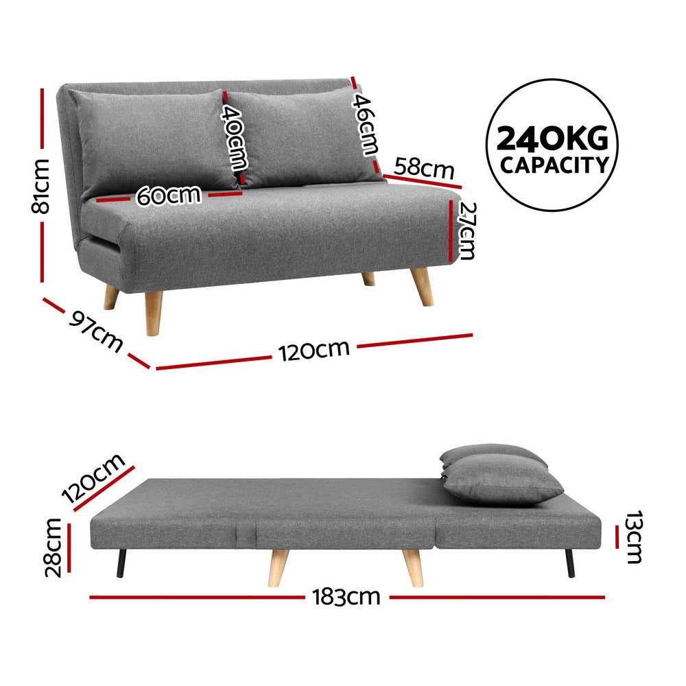 Artiss Sofa Bed 2 Seater Convertible Couch Recliner Lounge Chair Linen - Furniture > Sofas > Sofas & Sofa Beds
