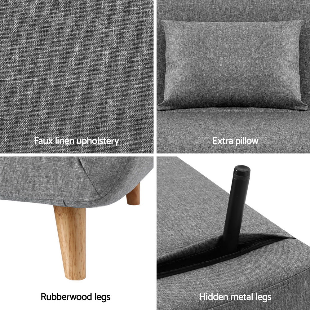 Artiss Sofa Bed 2 Seater Convertible Couch Recliner Lounge Chair Linen - Furniture > Sofas > Sofas & Sofa Beds