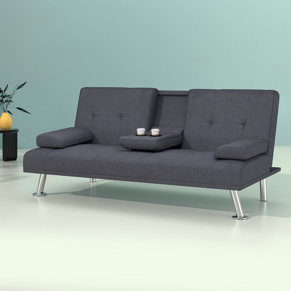 Artiss Sofa Bed 175CM Dark Grey Fabric - Furniture > Sofas > Sofas & Sofa Beds