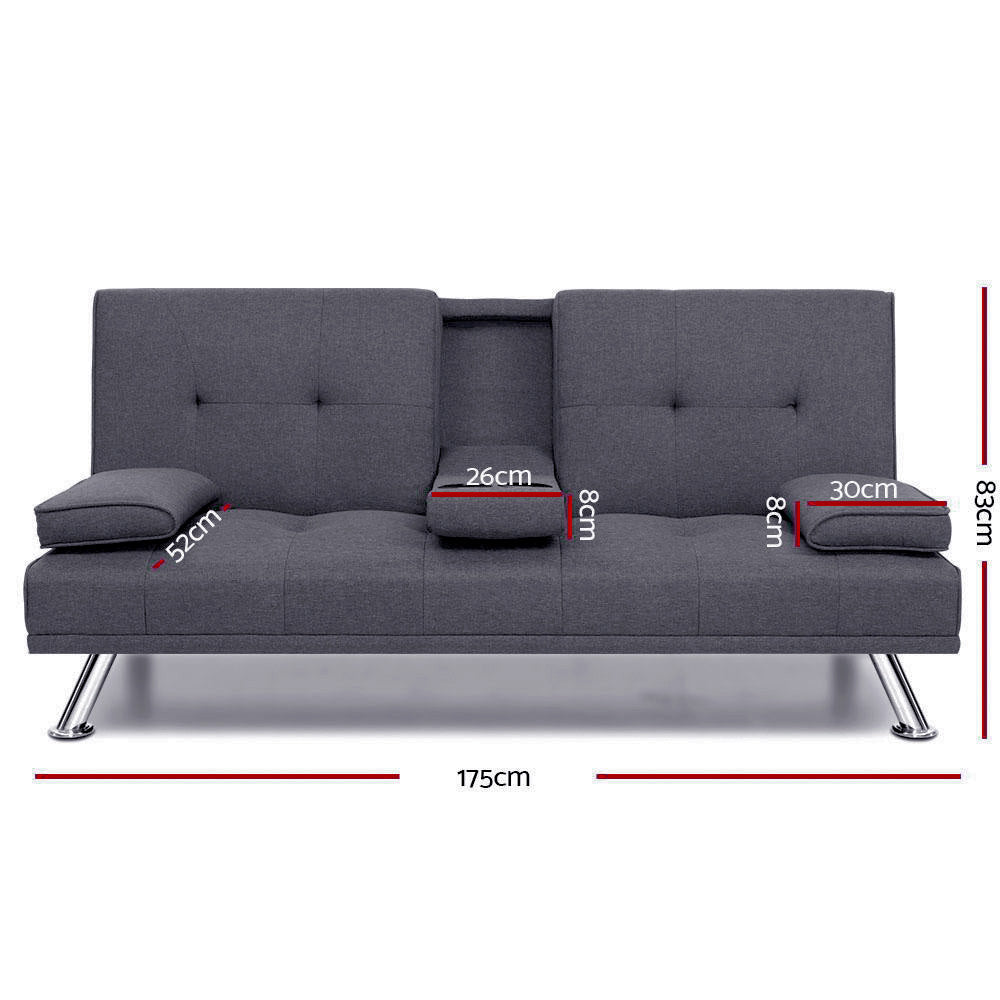 Artiss Sofa Bed 175CM Dark Grey Fabric - Furniture > Sofas > Sofas & Sofa Beds