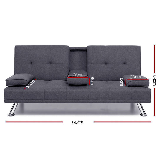 Artiss Sofa Bed 175CM Dark Grey Fabric Furniture > Sofas > Sofas & Sofa Beds