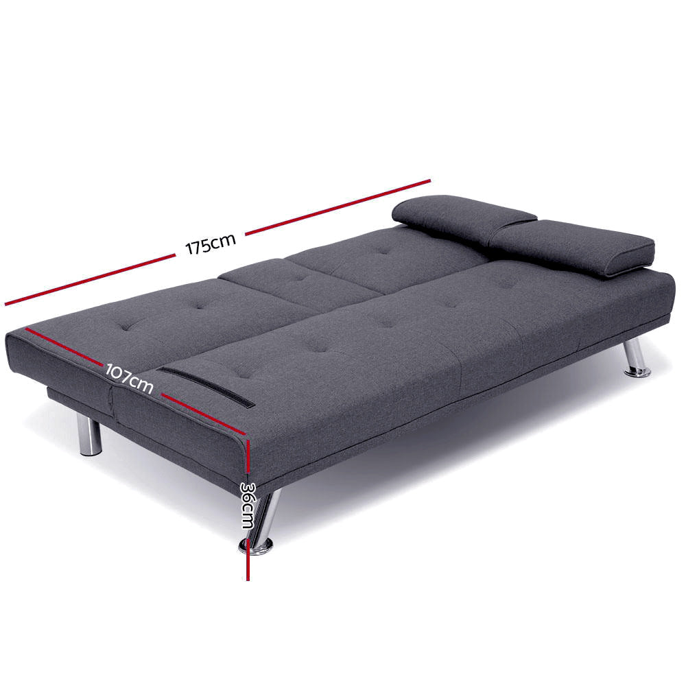 Artiss Sofa Bed 175CM Dark Grey Fabric - Furniture > Sofas > Sofas & Sofa Beds