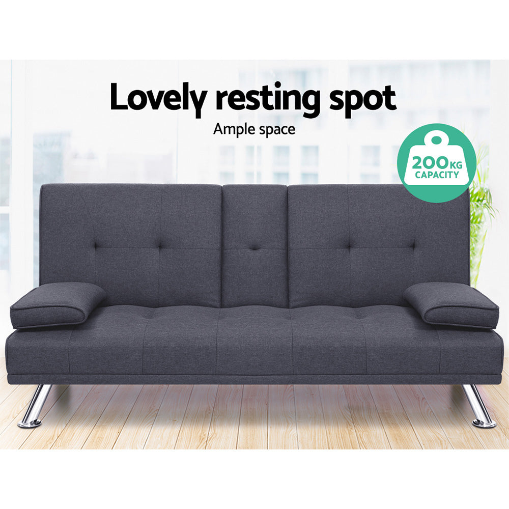 Artiss Sofa Bed 175CM Dark Grey Fabric - Furniture > Sofas > Sofas & Sofa Beds