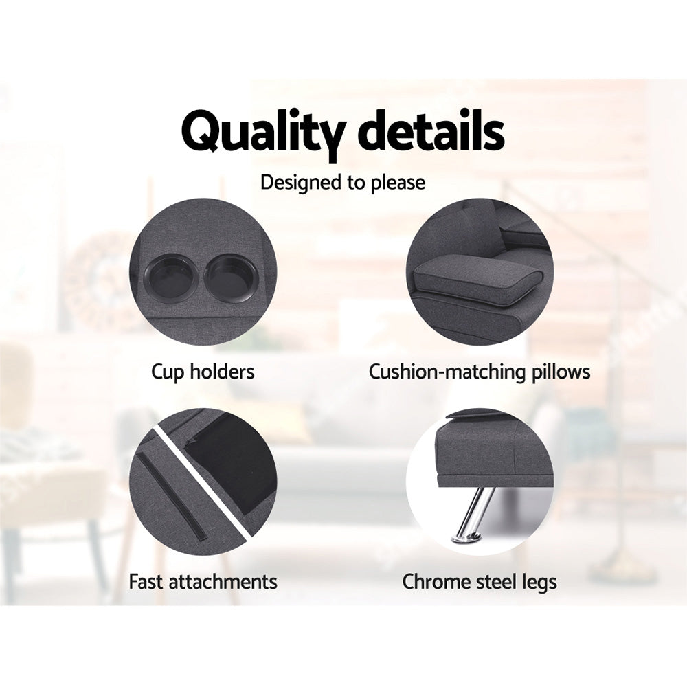 Artiss Sofa Bed 175CM Dark Grey Fabric - Furniture > Sofas > Sofas & Sofa Beds