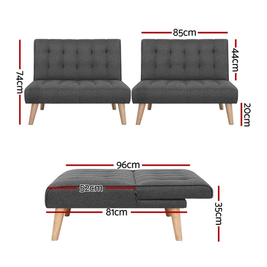 Artiss 2x Sofa Bed Couch Single Seater Fabric Grey Furniture > Sofas > Sofas & Sofa Beds