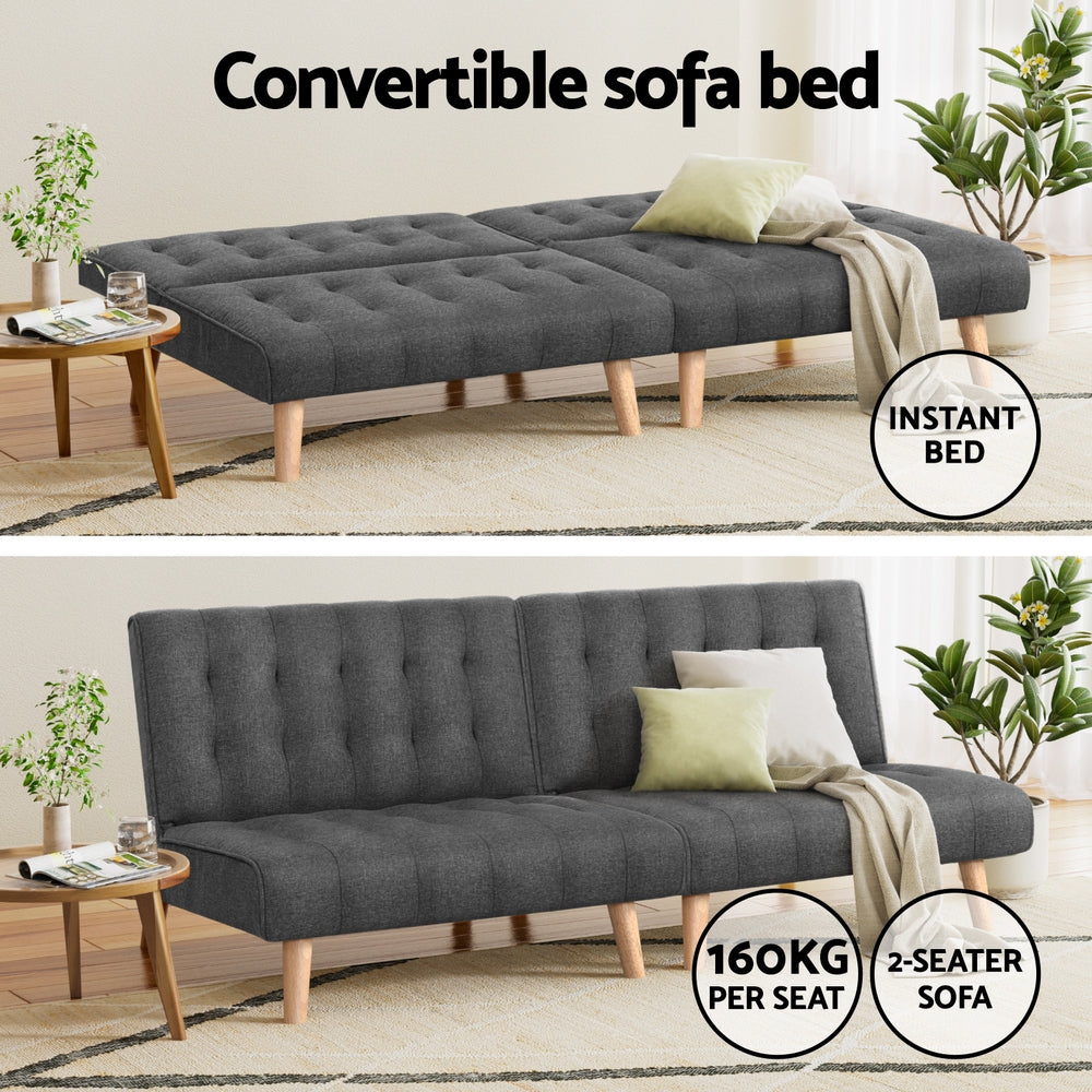 Artiss 2x Sofa Bed Couch Single Seater Fabric Grey Furniture > Sofas > Sofas & Sofa Beds