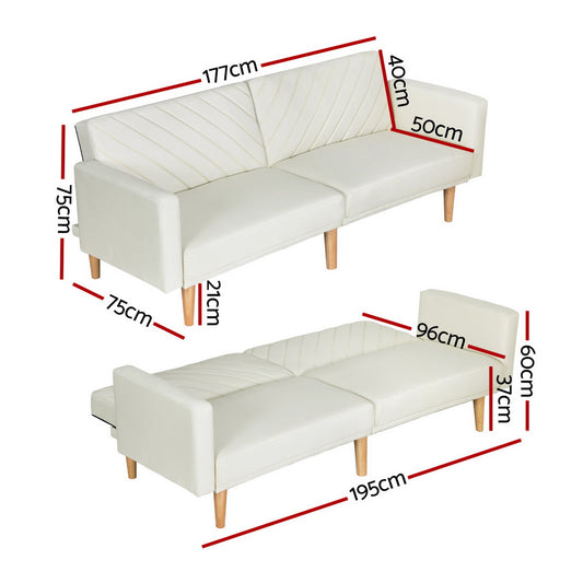 Artiss Sofa Bed 3 Seater Tilted Faux Linen Beige Furniture > Bar Stools & Chairs > Arm Chairs & Recliners
