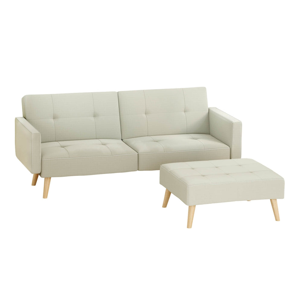 Artiss Sofa Bed Lounge Convertible Ottoman Couch Recliner 3 Seater Fabric Beige - Furniture > Sofas > Sofas & Sofa Beds