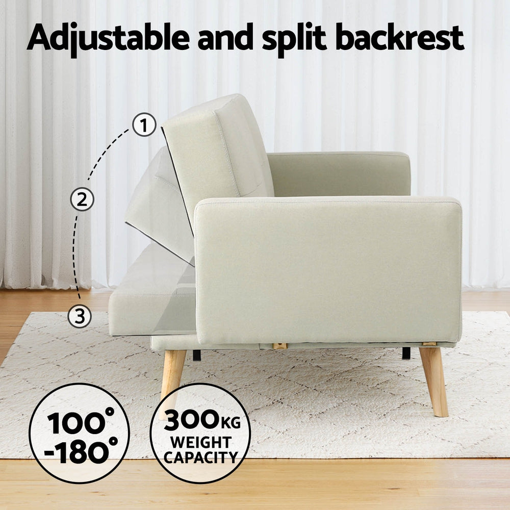 Artiss Sofa Bed Lounge Convertible Ottoman Couch Recliner 3 Seater Fabric Beige - Furniture > Sofas > Sofas & Sofa Beds
