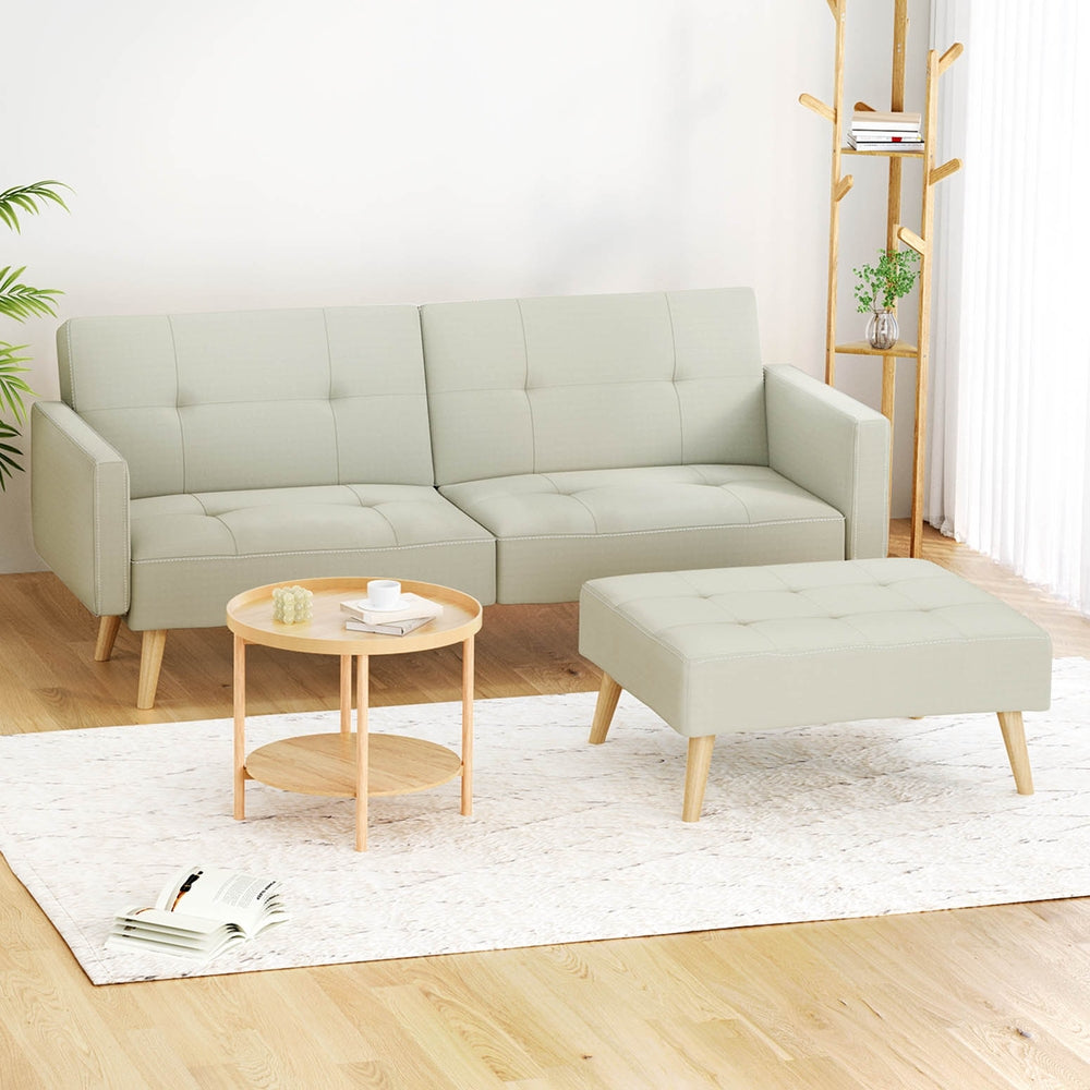 Artiss Sofa Bed Lounge Convertible Ottoman Couch Recliner 3 Seater Fabric Beige - Furniture > Sofas > Sofas & Sofa Beds