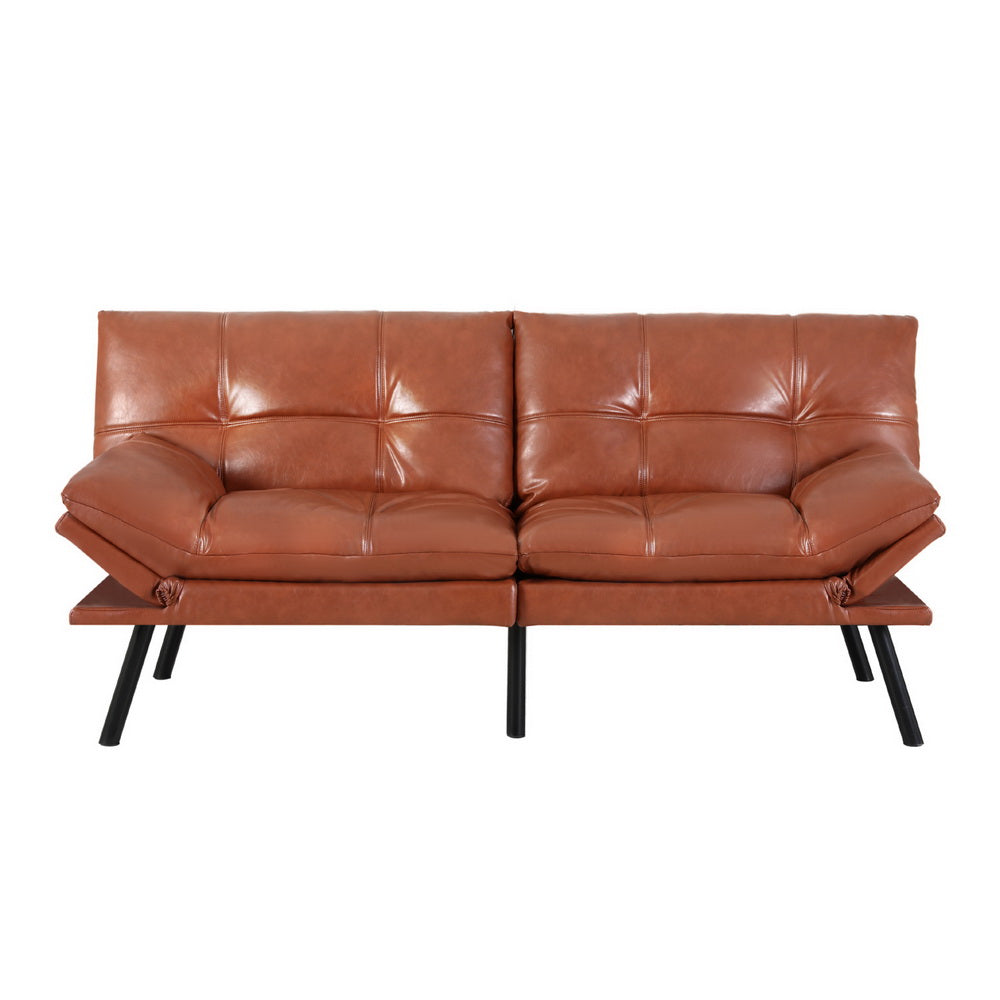 Artiss Sofa Bed Convertible 3 Seater Couch Recliner Lounge Chair Leather Brown - Furniture > Sofas > Sofas & Sofa Beds