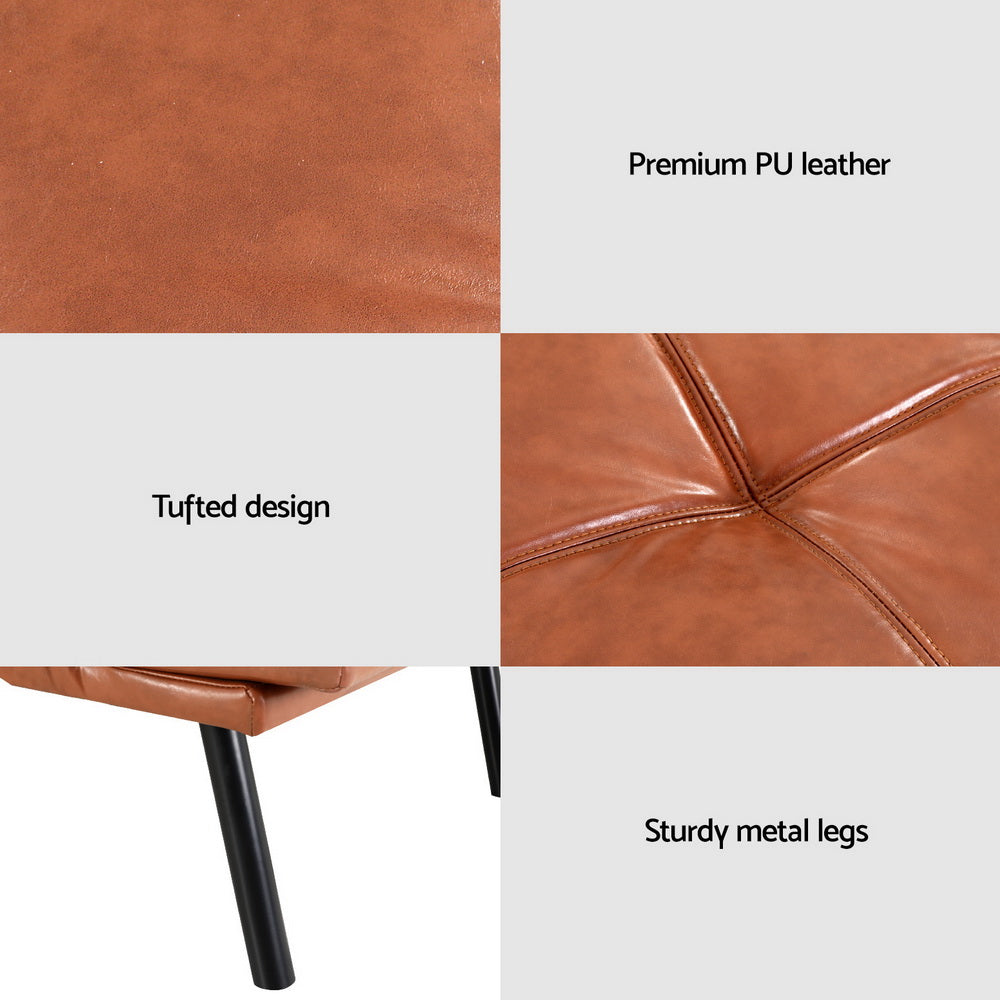Artiss Sofa Bed Convertible 3 Seater Couch Recliner Lounge Chair Leather Brown - Furniture > Sofas > Sofas & Sofa Beds