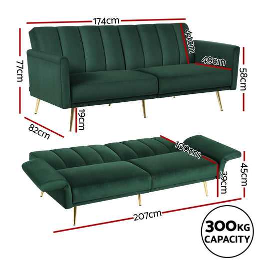 Sofa Bed 3 Seater Couch Convertible Lounge Adjustable Arm Recliner Velvet - Furniture > Sofas > Sofas & Sofa Beds
