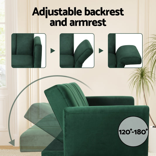 Sofa Bed 3 Seater Couch Convertible Lounge Adjustable Arm Recliner Velvet - Furniture > Sofas > Sofas & Sofa Beds