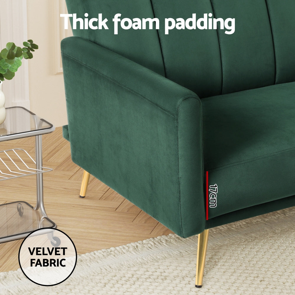 Artiss Sofa Bed 3 Seater Couch Convertible Lounge Adjustable Arm Recliner Velvet - Furniture > Sofas > Sofas & Sofa Beds