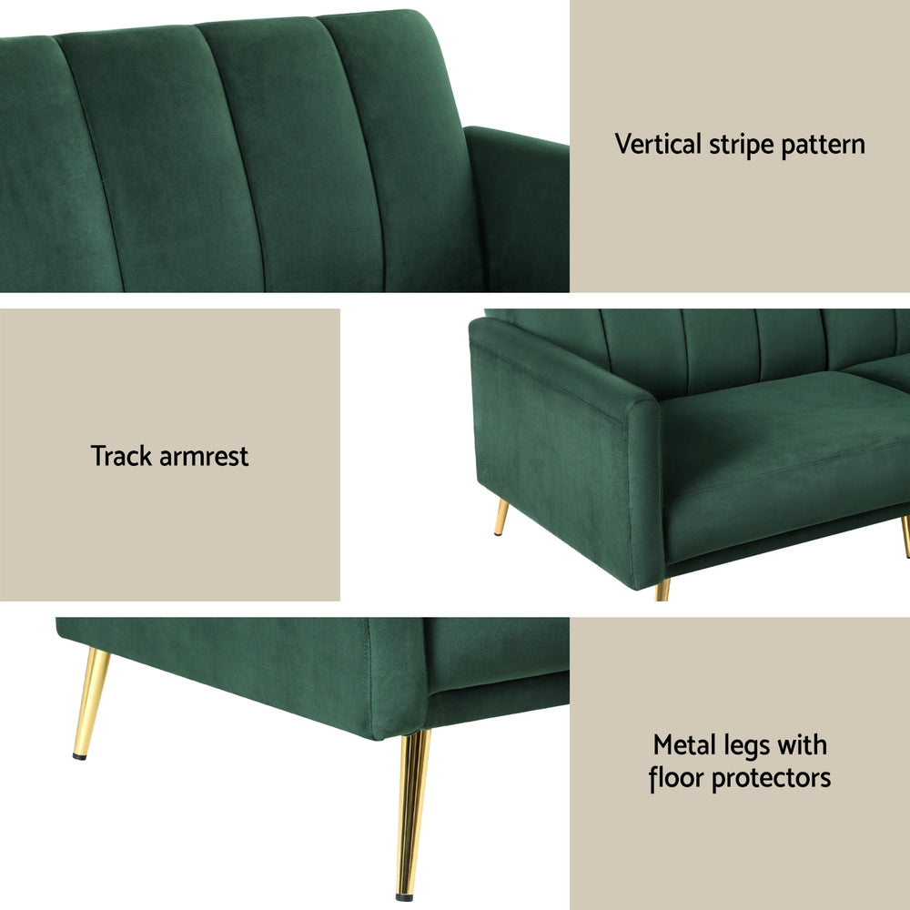 Artiss Sofa Bed 3 Seater Couch Convertible Lounge Adjustable Arm Recliner Velvet - Furniture > Sofas > Sofas & Sofa Beds