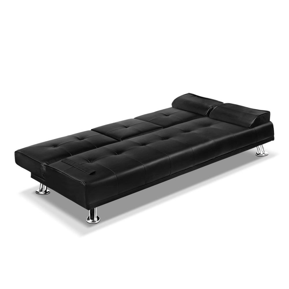 Artiss Sofa Bed Lounge Convertible Leather Couch Bed 3 Seater Cupholder Recliner Furniture > Sofas > Sofas & Sofa Beds
