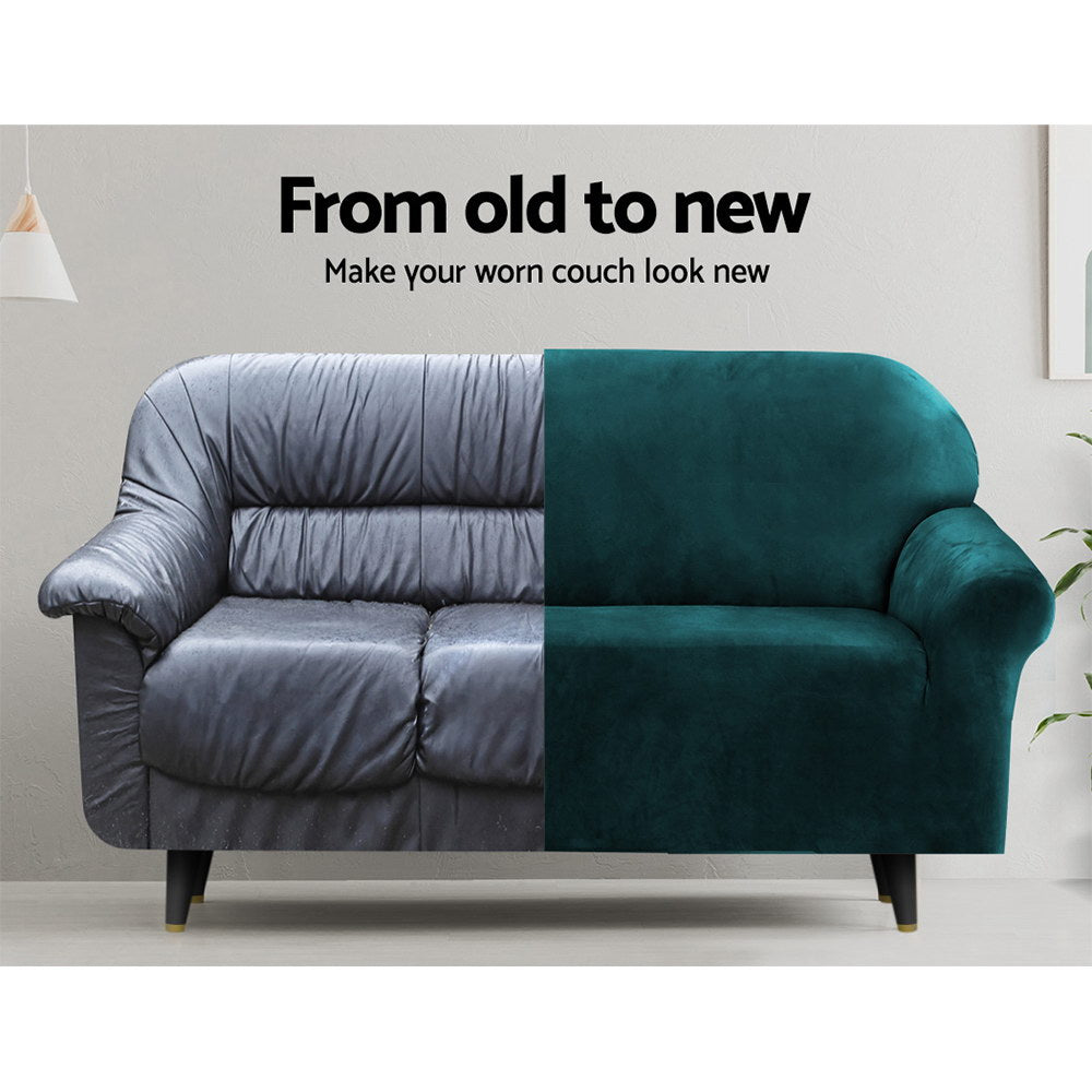 Artiss Sofa Cover Couch Covers 1 Seater Velvet Agate Green Furniture > Sofas
