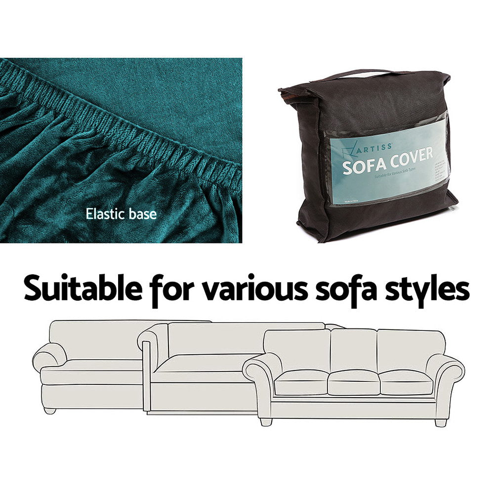 Artiss Sofa Cover Couch Covers 1 Seater Velvet Agate Green Furniture > Sofas