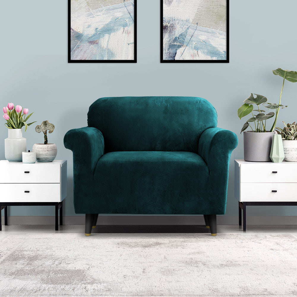 Artiss Sofa Cover Couch Covers 1 Seater Velvet Agate Green Furniture > Sofas