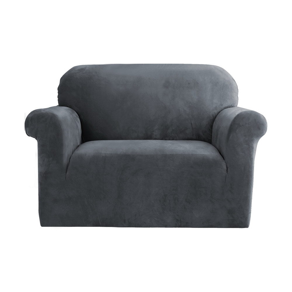 Artiss Sofa Cover Couch Covers 1 Seater Velvet Grey Furniture > Sofas