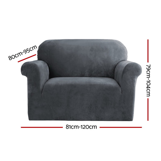 Artiss Sofa Cover Couch Covers 1 Seater Velvet Grey Furniture > Sofas