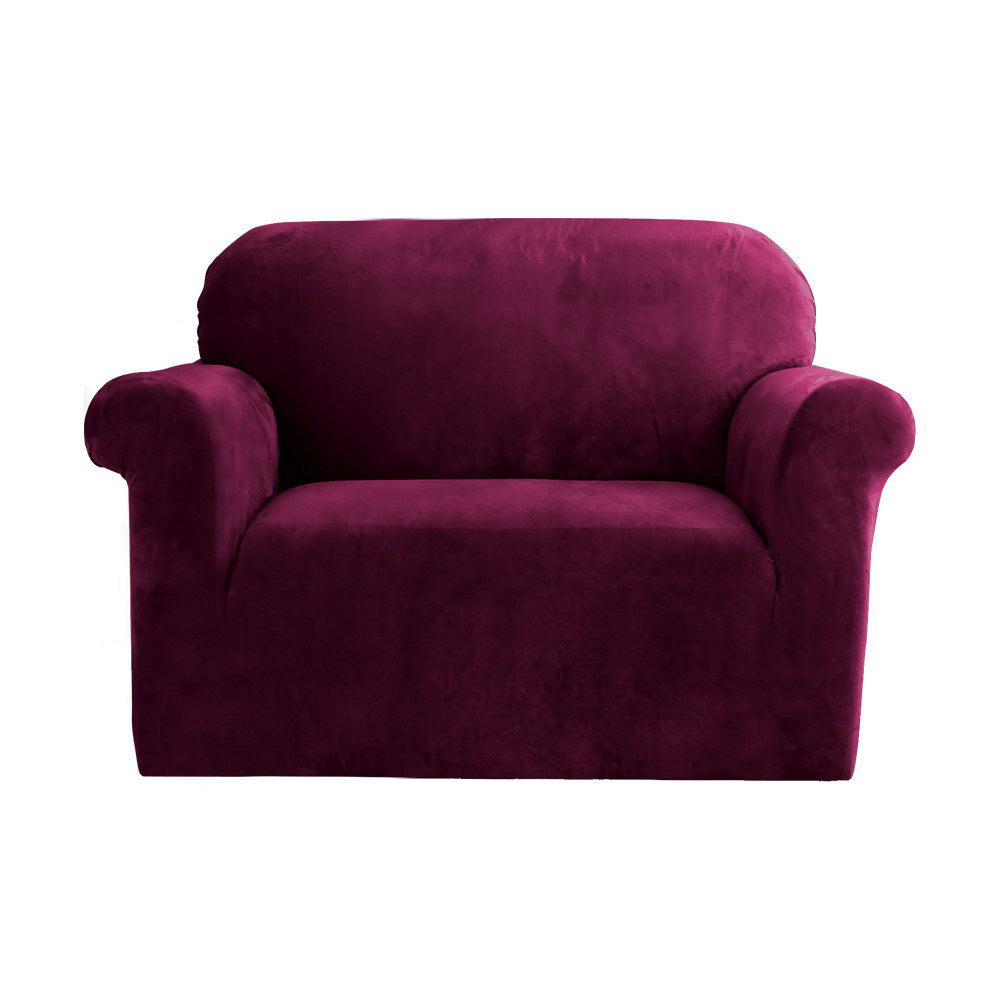 Artiss Sofa Cover Couch Covers 1 Seater Velvet Ruby Red Furniture > Sofas