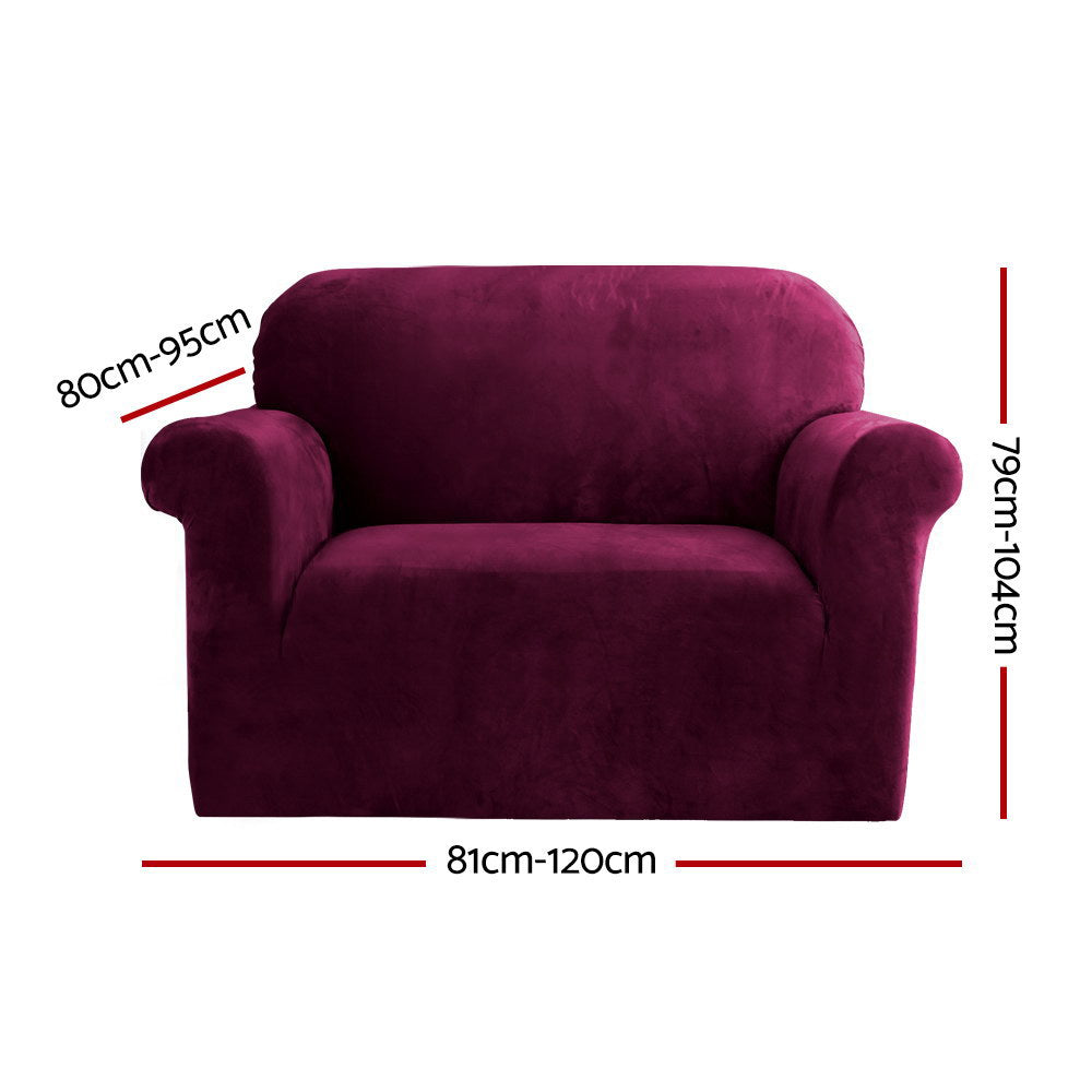 Artiss Sofa Cover Couch Covers 1 Seater Velvet Ruby Red Furniture > Sofas