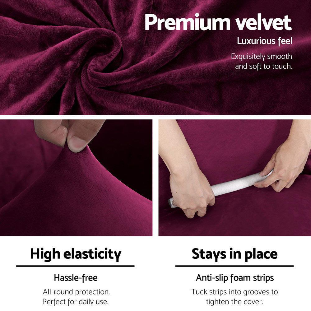 Artiss Sofa Cover Couch Covers 1 Seater Velvet Ruby Red Furniture > Sofas