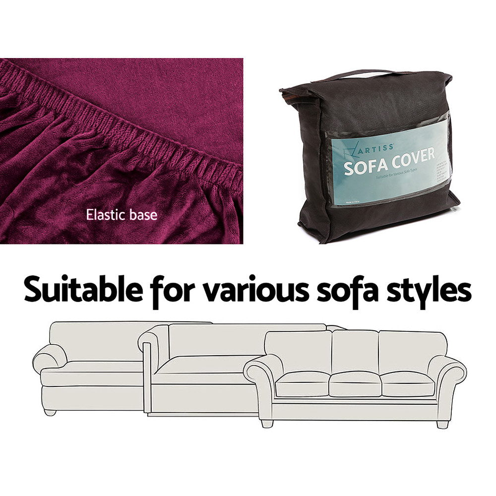 Artiss Sofa Cover Couch Covers 1 Seater Velvet Ruby Red Furniture > Sofas