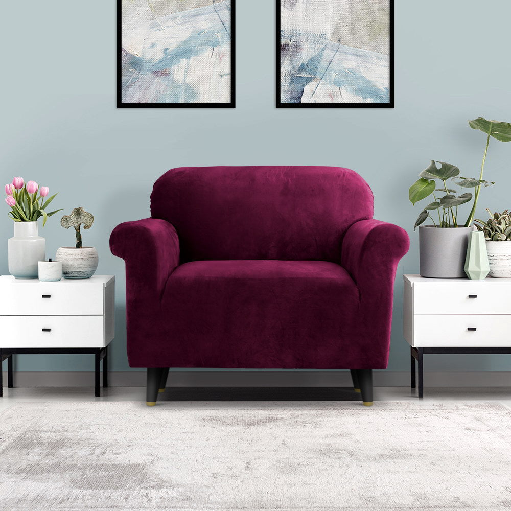 Artiss Sofa Cover Couch Covers 1 Seater Velvet Ruby Red Furniture > Sofas