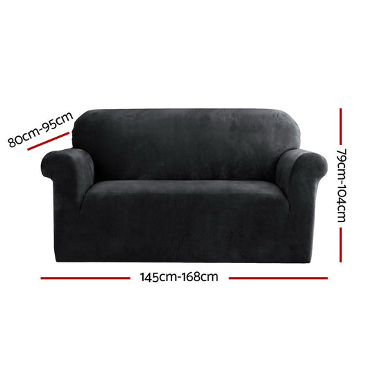 Artiss Sofa Cover Couch Covers 2 Seater Velvet Black Furniture > Sofas