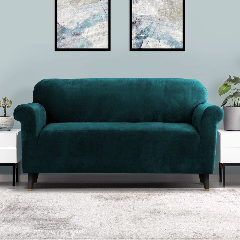 Artiss Sofa Cover Couch Covers 3 Seater Velvet Agate Green Furniture > Sofas